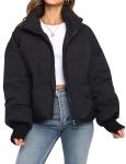 Gihuo Women's Cropped Winter Puffer Jacket - Black
