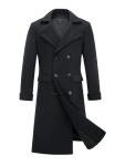 INVACHI Men's Long Trench Coat Double Breasted Cotton Blend Overcoat with Notch Lapel and Pockets Windproof Pea Coat