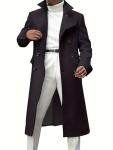 INVACHI Men's Long Trench Coat Double Breasted Cotton Blend Overcoat with Notch Lapel and Pockets Windproof Pea Coat