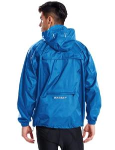 BALEAF Men's Light Running Hiking Rain Jacket Waterproof with Hood Windbreaker Pullover Coats Hoodie Packable Blue Size L