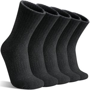 MOGGEI Womens Merino Wool Socks for Hiking Winter Warm Thick Thermal Crew Cozy Cabin Ladies Gift Comfy Boot Work Socks 5 Pairs(Black B(5 Pairs))