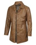 Men's Brown Leather Car Coat by Blingsoul
