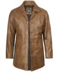Men's Brown Leather Car Coat by Blingsoul