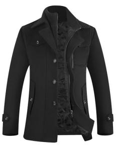 APTRO Men's Pea Coat Wool Jacket Windbreaker Single Breasted Winter Coat 1108 Black L
