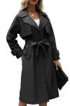 Bellivera Women Trench Coat Long Jacket Faux Leather Classic Lapel Belt Loose Overcoat 2225 Black XL