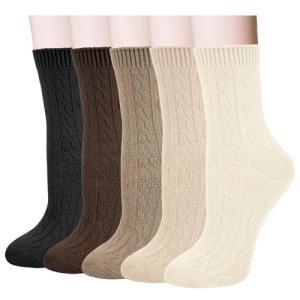 Justay 5 Pairs Womens Wool Socks Winter Warm Boot Socks Casual Thick Knit Crew Socks Gifts for Women