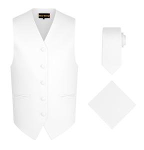 Oliver George 3pc Men's Vest | Vest and Tie Set For Men + Handkerchief | Men's Tuxedo and Suit Vest | Solid Formal Waistcoat | White Large