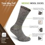 Time May Tell Mens Merino Wool Hiking Cushion Socks Thermal Warm Crew Winter Boot Socks Pack (Brown(3 pairs), US Size 9~13)