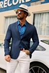 GRACE KARIN Mens Casual Sport Coats Two Button Solid Slim Fit Business Blazer Sport Coat for Dinner Dark Denim Blue XXL