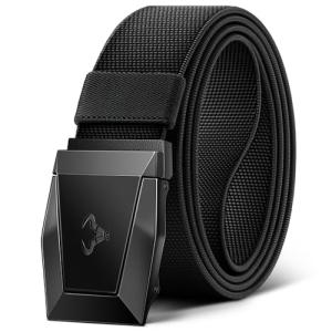 BULLIANT Tactical Belt for Men, Men Stretch Nylon Web Gift Belt 1.5"-Hiking Rigger Military Work-Quick Release(Black,34"-38" Waist Adjustable)