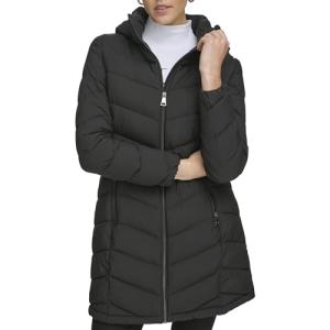 Calvin Klein Women's Light-weight Hooded Puffer Jacket, Ebony, X-Small