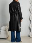Trendy Women's Black Faux Leather Trench Coat