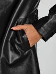 Trendy Women's Black Faux Leather Trench Coat
