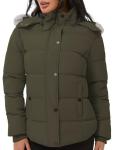 KVE Women's Army Green Puffer Jacket with Hood