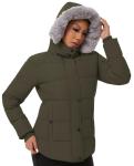 KVE Women's Army Green Puffer Jacket with Hood