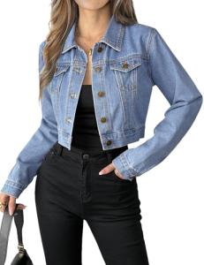 Women’s Casual Blue Denim Crop Jacket