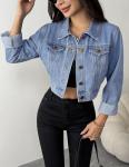 Women’s Casual Blue Denim Crop Jacket