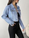 Women’s Casual Blue Denim Crop Jacket