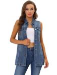 Allegra K Women's Denim Vest Sleeveless Button Down Waistcoat Casual Long Jean Vests Medium Blue
