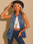 Allegra K Women's Denim Vest Sleeveless Button Down Waistcoat Casual Long Jean Vests Medium Blue