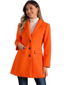 Allegra K Women's 2024 Pea Coat Single Breasted Long Winter Coats for Women Medium Orange