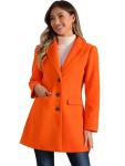Allegra K Women's 2024 Pea Coat Single Breasted Long Winter Coats for Women Medium Orange