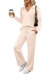 ANRABESS Womens 2 Piece Outfits Sweatsuit Long Sleeve Oversized Sweatshirt Sweatpants Tracksuit Sweat Lounge Set Fall Clothes Apricot Medium
