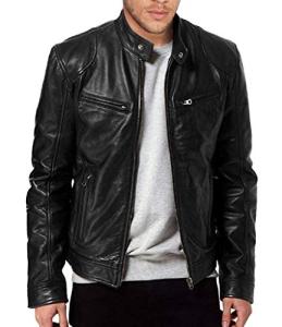 The Leather Factory Men's SWORD Genuine Lambskin Leather Biker Jacket L Black