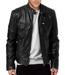 The Leather Factory Men's SWORD Genuine Lambskin Leather Biker Jacket L Black