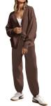 Womens 2 Piece Sweater Matching Sets Fashion Oversized Cardigan and Baggy Long Pants Knitted Outfits Set Sweatsuit Coffee