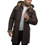 BRANDSLOCK Mens Real Shearling Sheepskin Leather Warm Duffle Trench Coat (Brown, L)