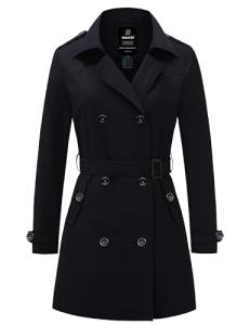 wantdo Women's Lapel Long Trench Coats Double Breasted Outerwear X-Large Black