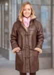 Infinity Women's Brown Long Winter Hooded Real Shearling Sheepskin Leather Duffle Coat 3XL