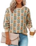 ZESICA Women's Oversized Fall Printed Crewneck Sweater