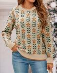 ZESICA Women's Oversized Fall Printed Crewneck Sweater