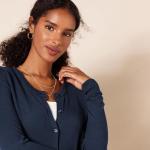 Navy Lightweight Crewneck Cardigan for Women