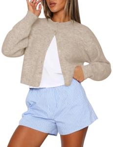 Lightweight Cropped Cardigan for Women - Oatmeal