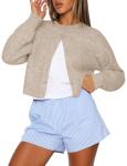 Lightweight Cropped Cardigan for Women - Oatmeal