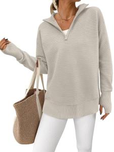 Womens Long Sleeve Quarter Zip Pullover Sweater
