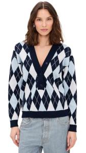 Lioness Women's Blue Argyle Prado Knit Sweater