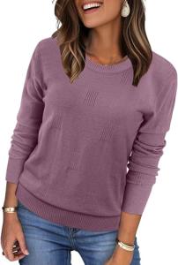Trendy Purple Crew Neck Knitted Sweater for Women