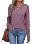 Trendy Purple Crew Neck Knitted Sweater for Women
