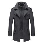 INVACHI Men's Wool Blend Double Collar Trench Coat