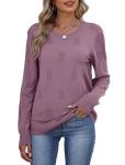 Trendy Purple Crew Neck Knitted Sweater for Women