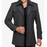 INVACHI Men's Wool Blend Double Collar Trench Coat