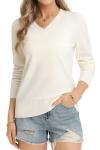 QUALFORT Women's Lightweight Wool Blend V Neck Sweater