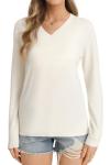 QUALFORT Women's Lightweight Wool Blend V Neck Sweater