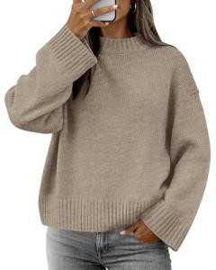 Women's Fall Casual Crewneck Ribbed Knit Sweater
