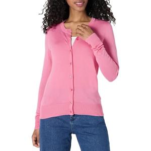 Women's Lightweight Pink Crewneck Cardigan Sweater