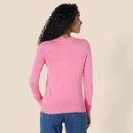 Women's Lightweight Pink Crewneck Cardigan Sweater